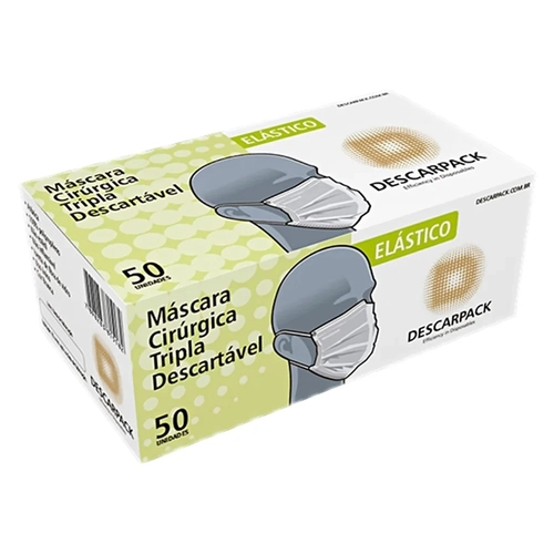 Máscara Descartável Tripla com Elástico 50 Unidades Descarpack